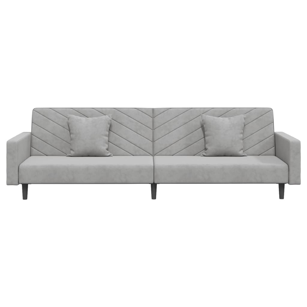 Sofa Bed 2-Seater with 2 Pillows Light Grey Velvet