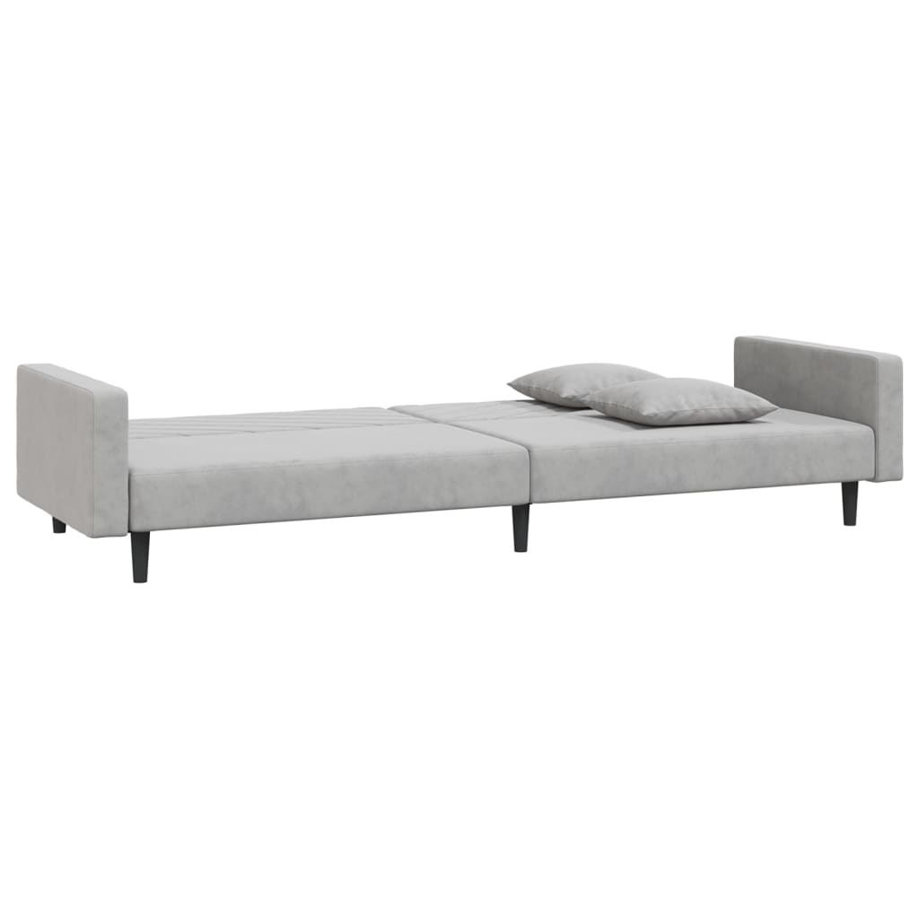 Sofa Bed 2-Seater with 2 Pillows Light Grey Velvet
