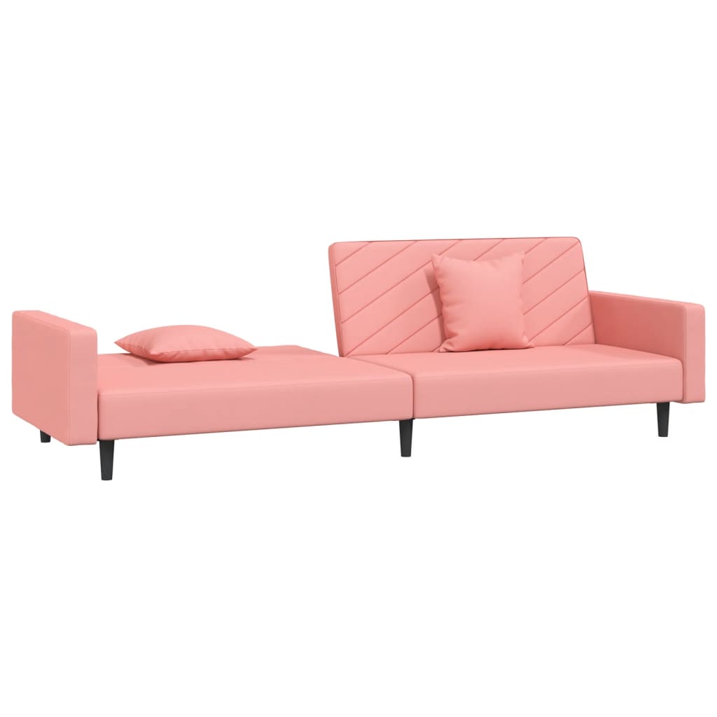 Canapé lit 2 places avec 2 oreillers velours rose