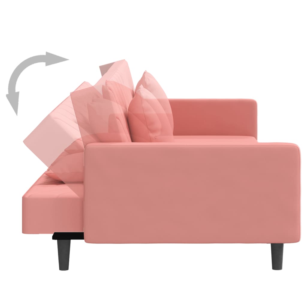 Canapé lit 2 places avec 2 oreillers velours rose