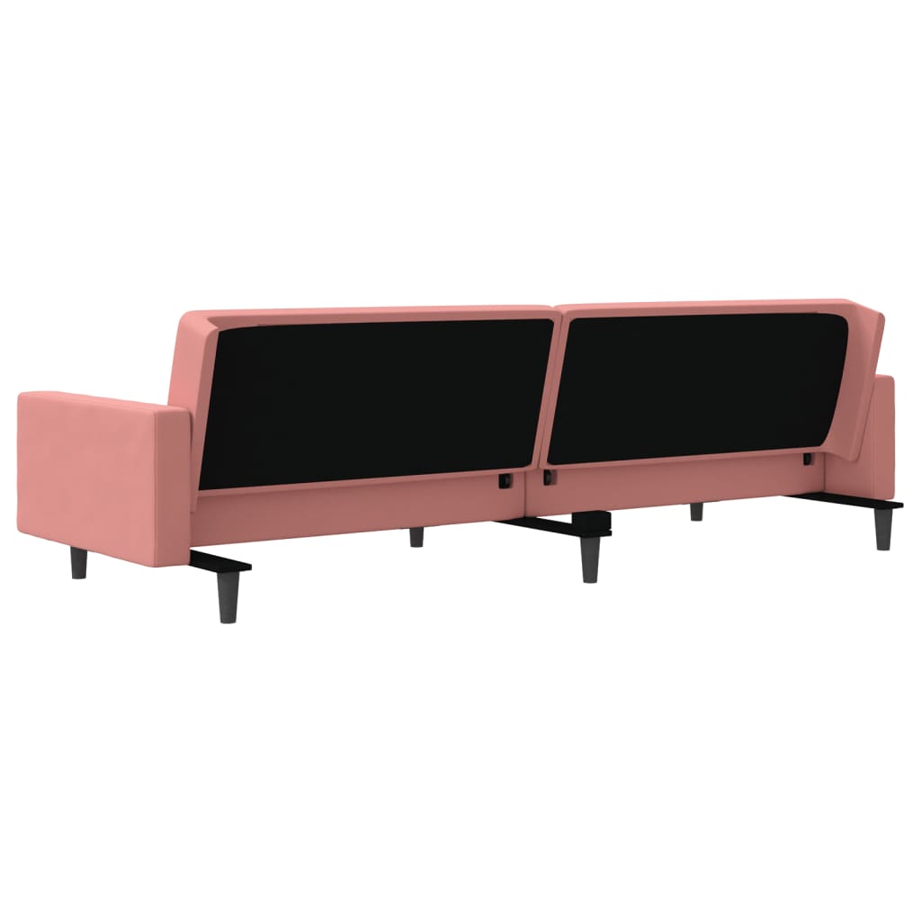 Canapé lit 2 places avec 2 oreillers velours rose