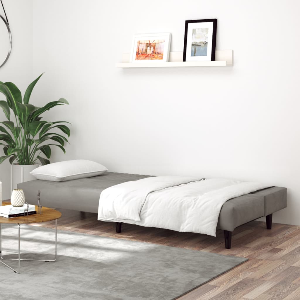 Sofa Bed 2-Seater Light Gray Velvet