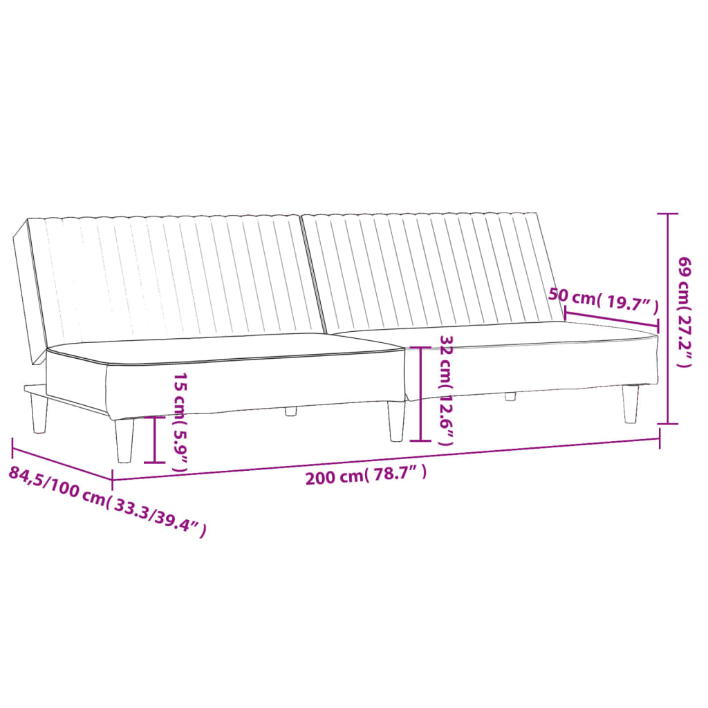 Sofa Bed 2-Seater Light Gray Velvet