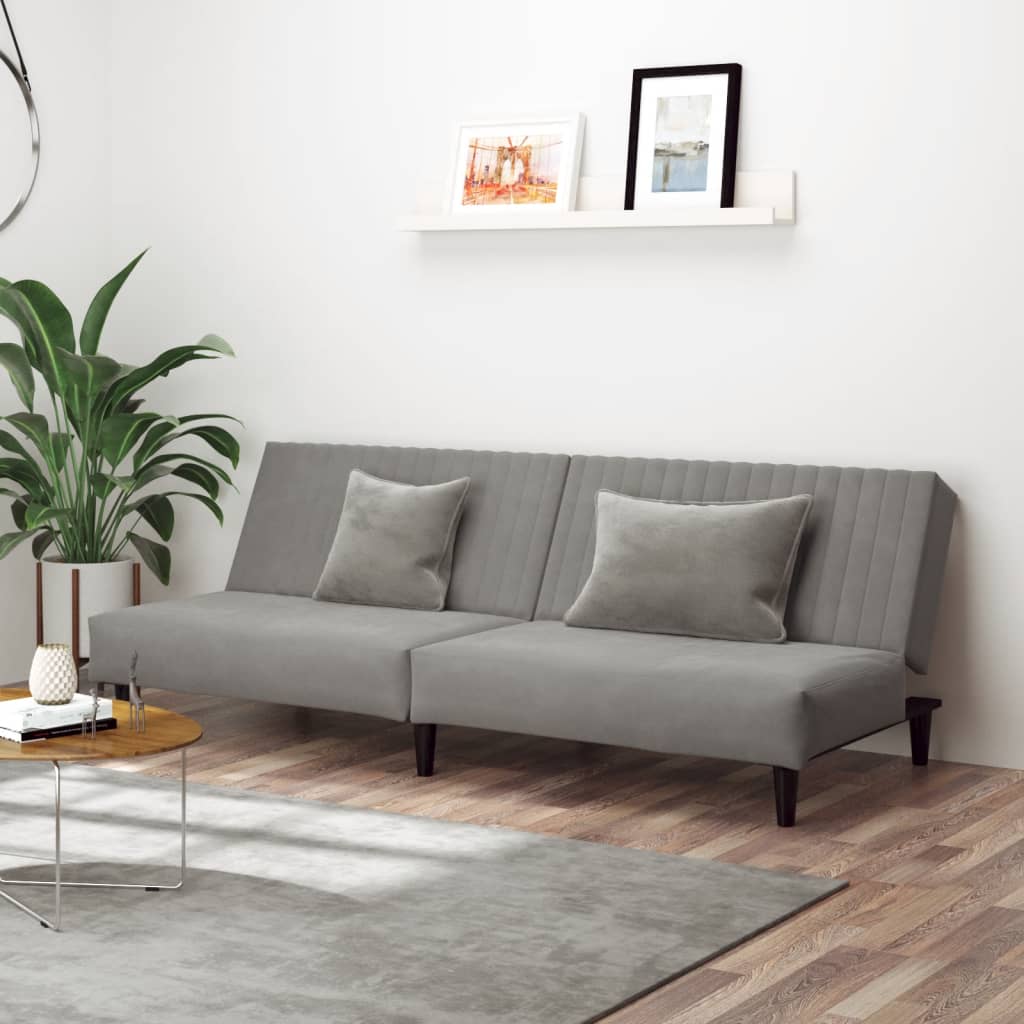 Sofa Bed 2-Seater Light Gray Velvet