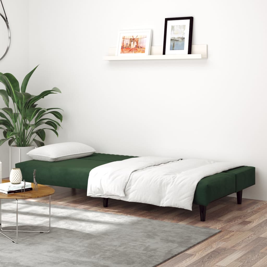 Sofa Bed 2-Seater Dark Green Velvet
