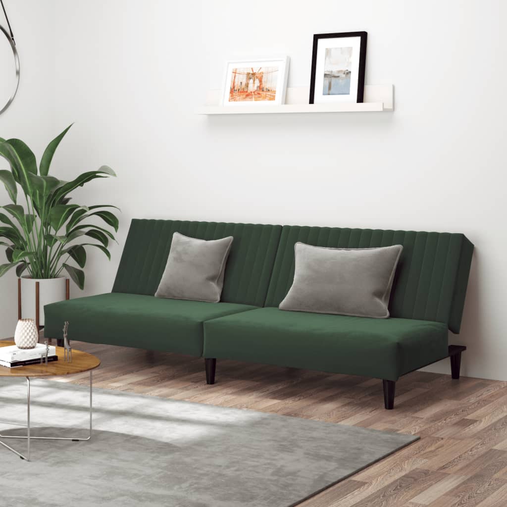 Sofa Bed 2-Seater Dark Green Velvet