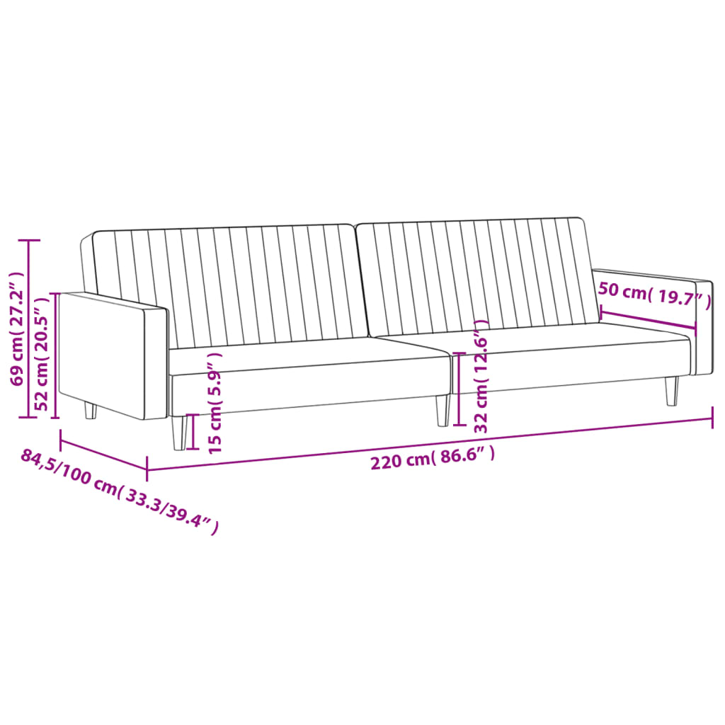 Sofa Bed 2-Seater Blue Velvet