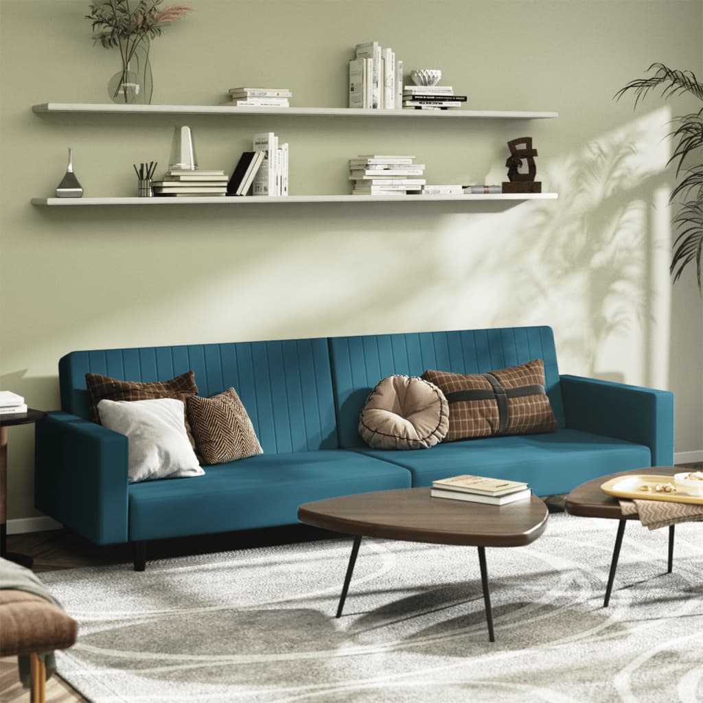 Sofa Bed 2-Seater Blue Velvet