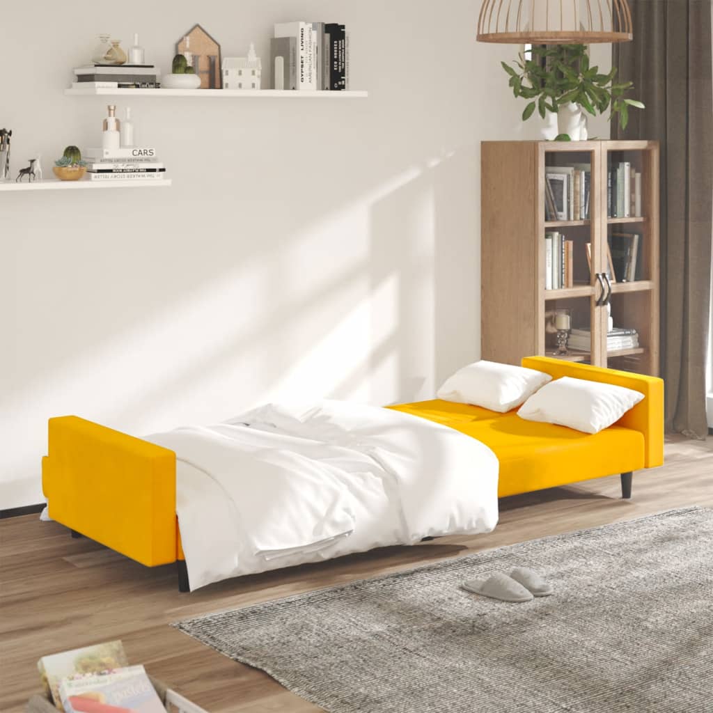 Canapé-lit 2 places en velours jaune
