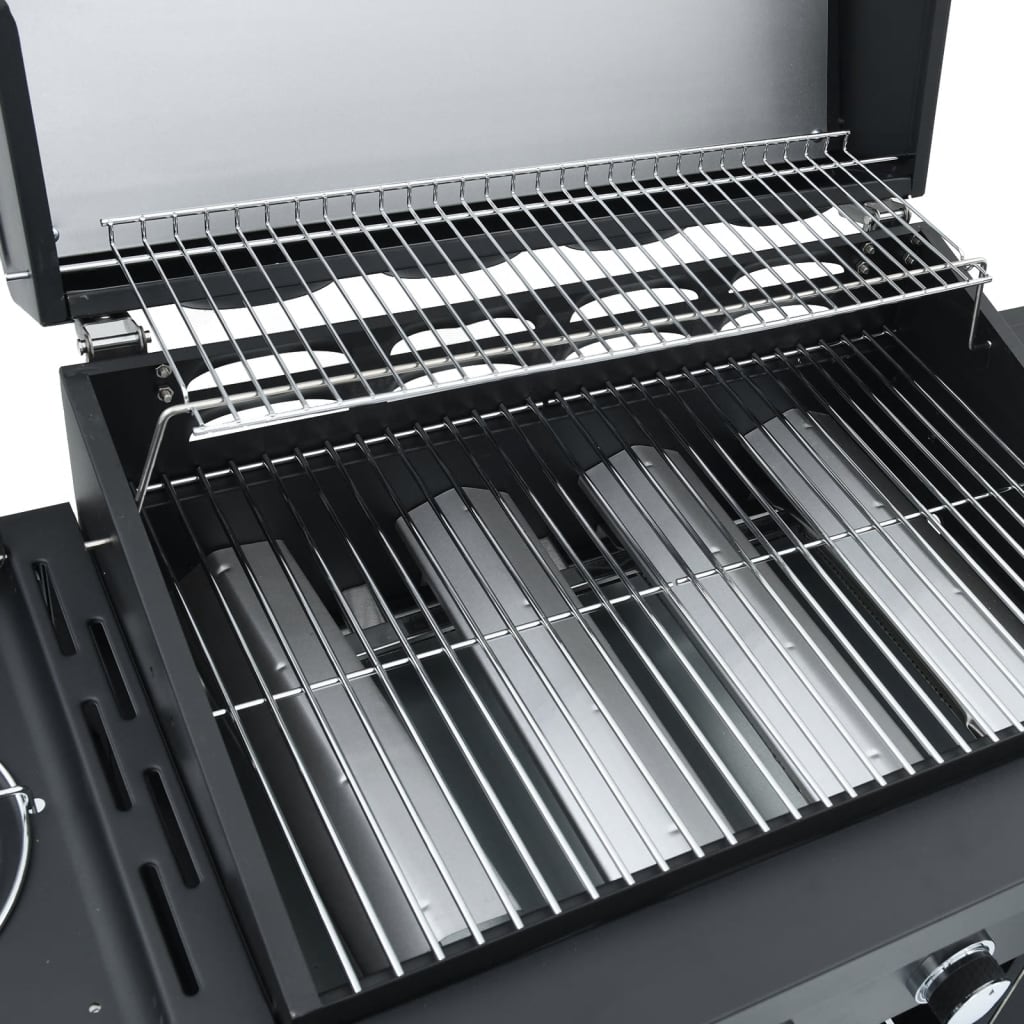 Gas grill with 5 burners Black powder-coated steel