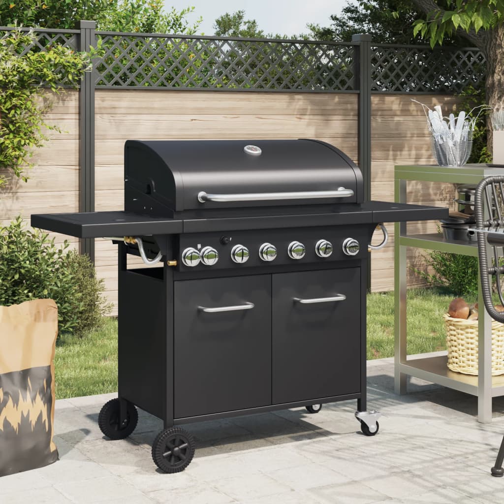 Gas grill with 7 flames Black powder-coated steel
