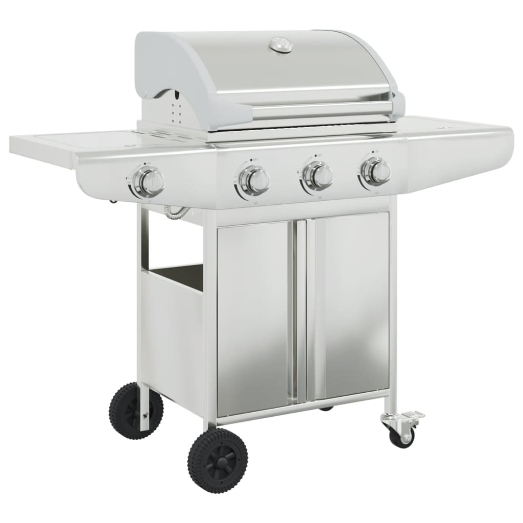 Gas Grill with 4 Burners Silver Stainless Steel