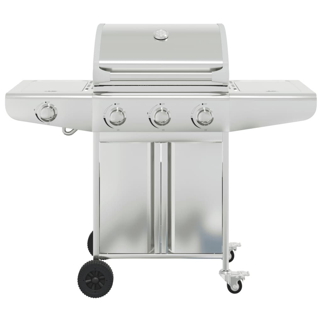 Gas Grill with 4 Burners Silver Stainless Steel