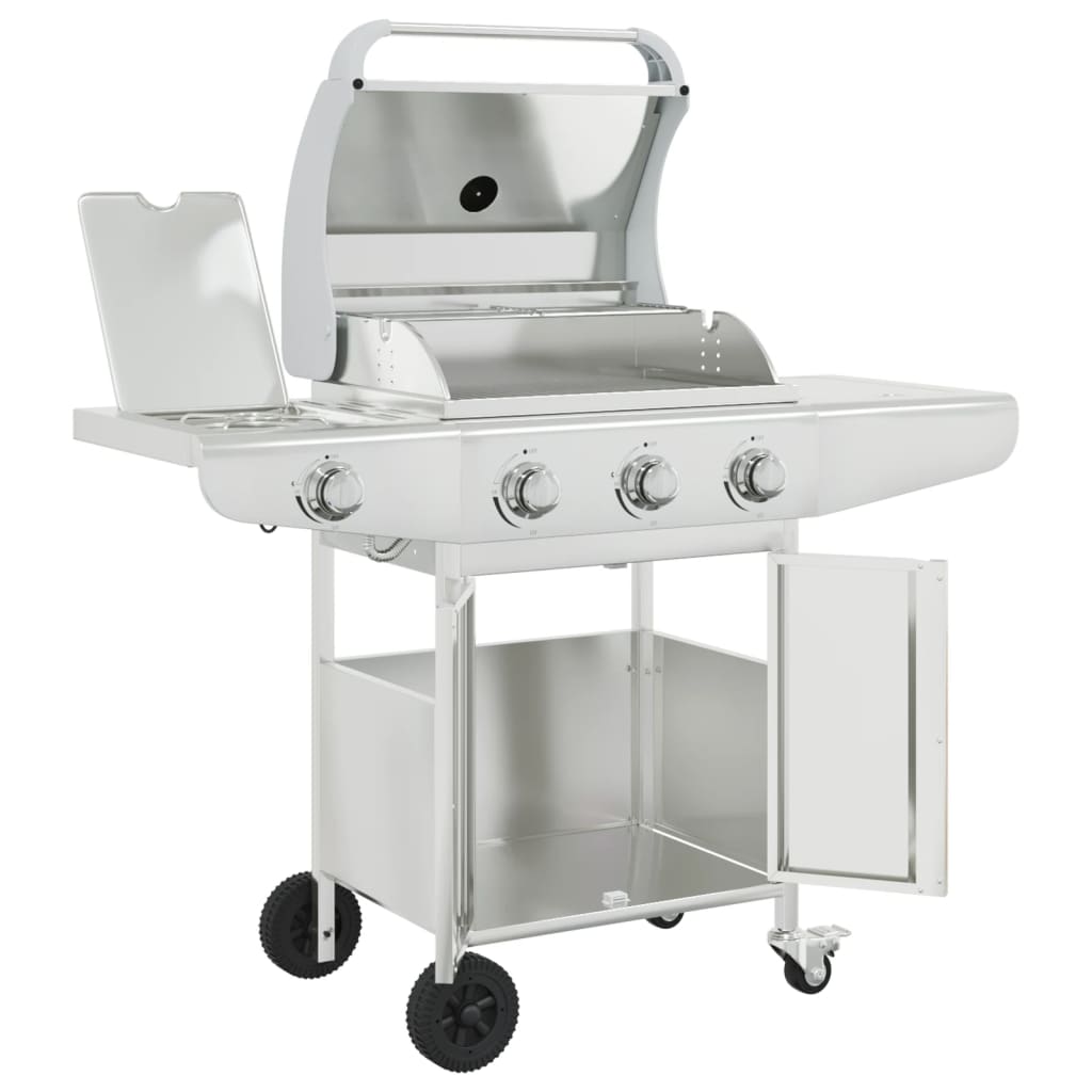 Gas Grill with 4 Burners Silver Stainless Steel