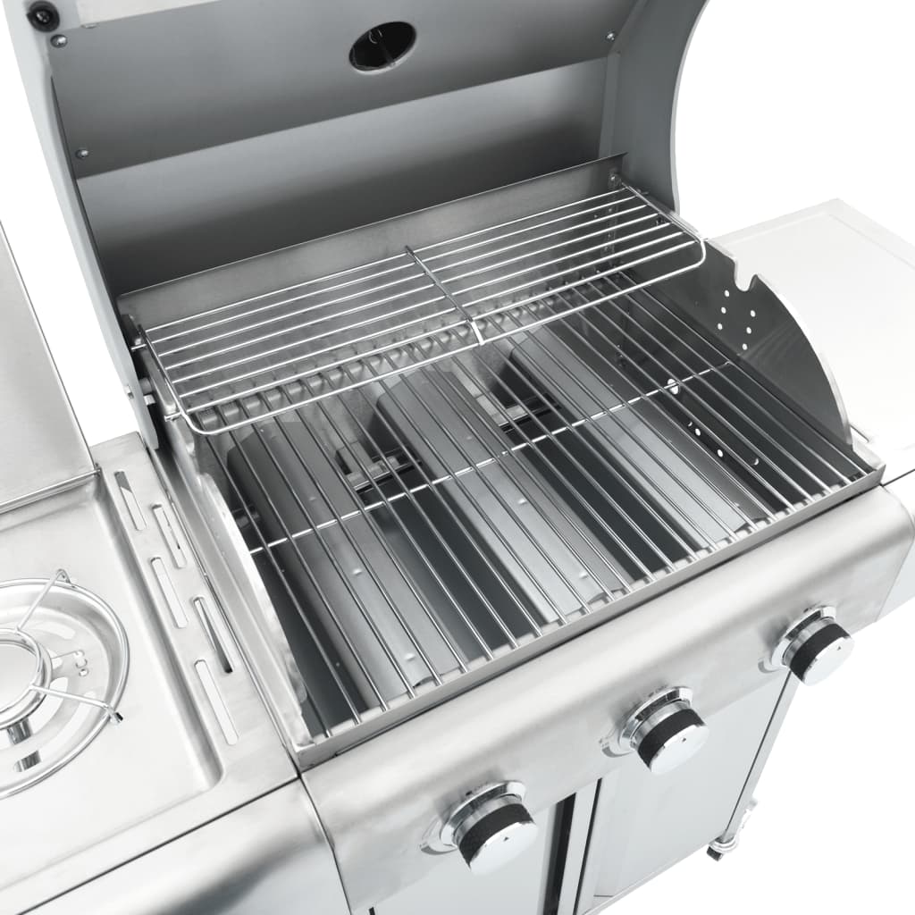 Gas Grill with 4 Burners Silver Stainless Steel