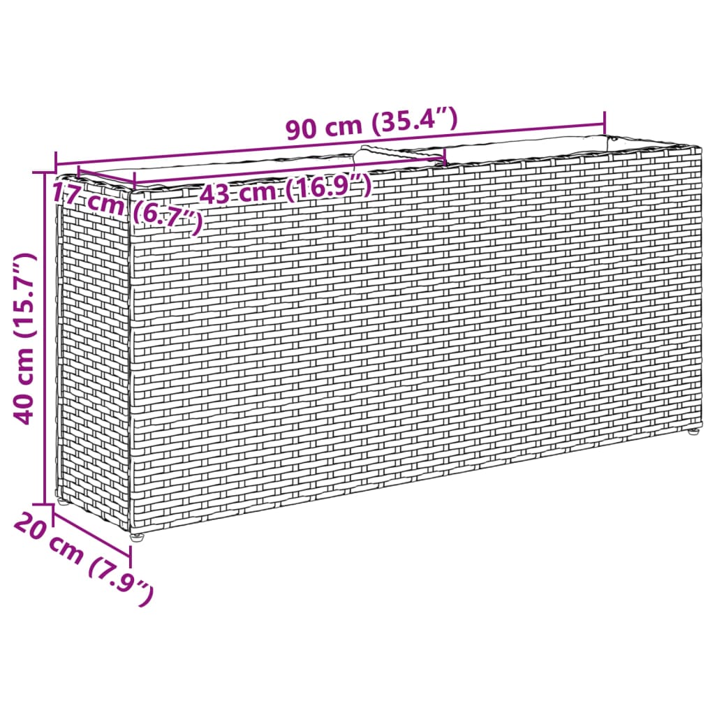 Hochbeet mit 2 Fächern Schwarz 90x20x40 cm Poly Rattan