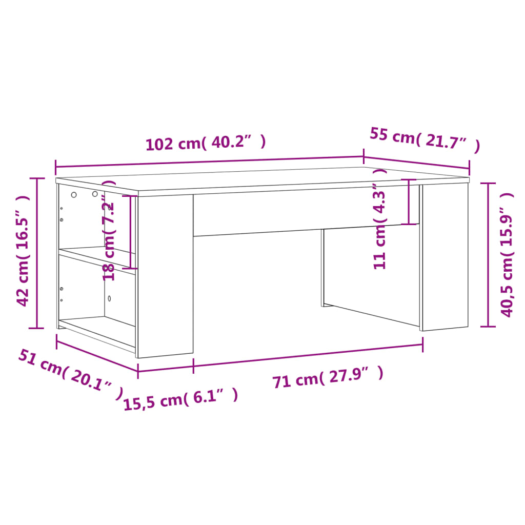 Table basse blanche 102x55x42 cm en bois