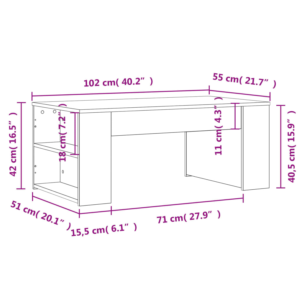Coffee Table Black 102x55x42 cm Wood Material
