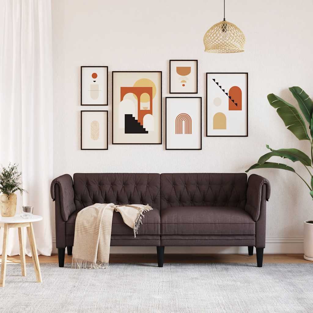 Canapé Chesterfield 2 places tissu marron foncé