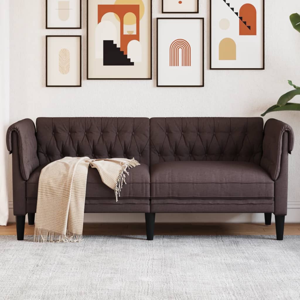 Canapé Chesterfield 2 places tissu marron foncé