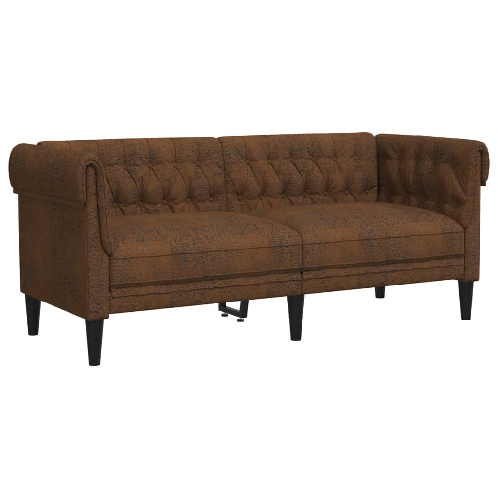Canapé Chesterfield 2 places en tissu marron