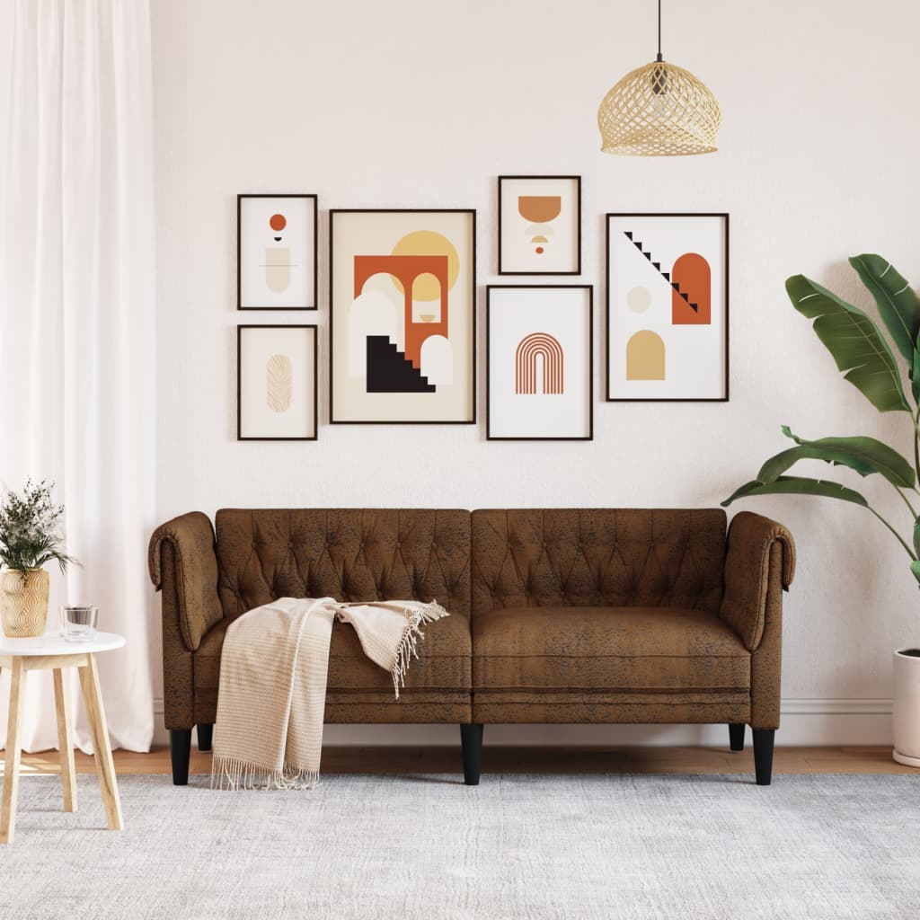 Canapé Chesterfield 2 places en tissu marron