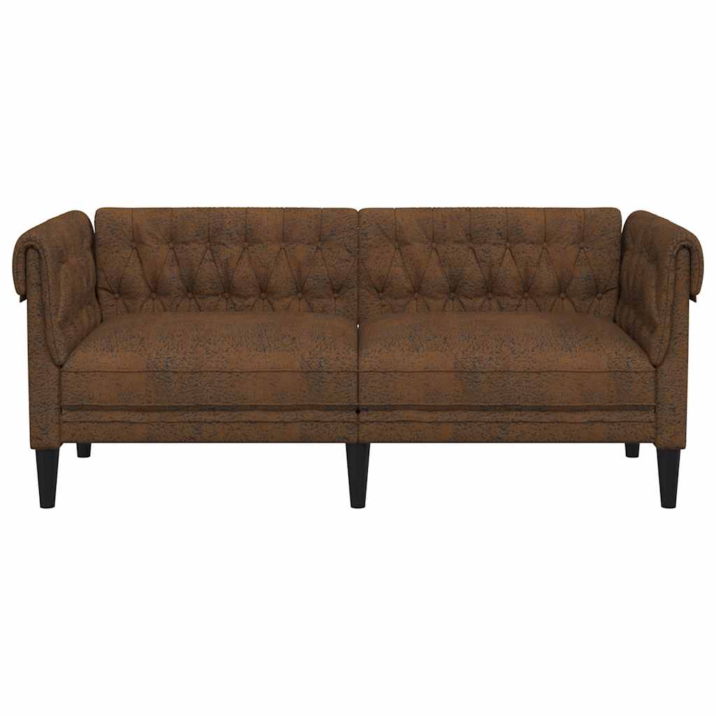 Canapé Chesterfield 2 places en tissu marron