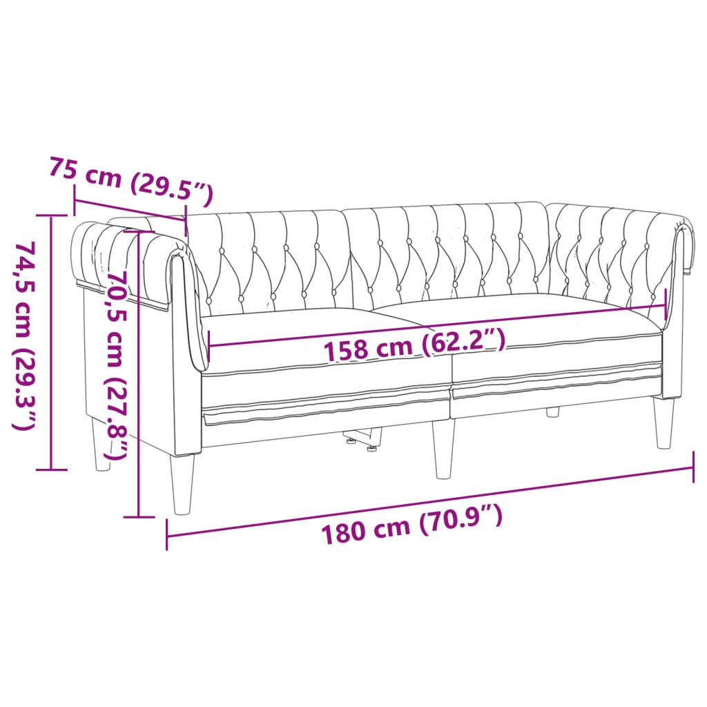 Canapé Chesterfield 2 places en tissu marron