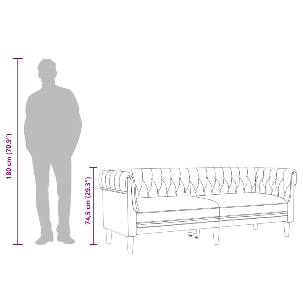 Chesterfield-Sofa 3-Sitzer Hellgrau Stoff