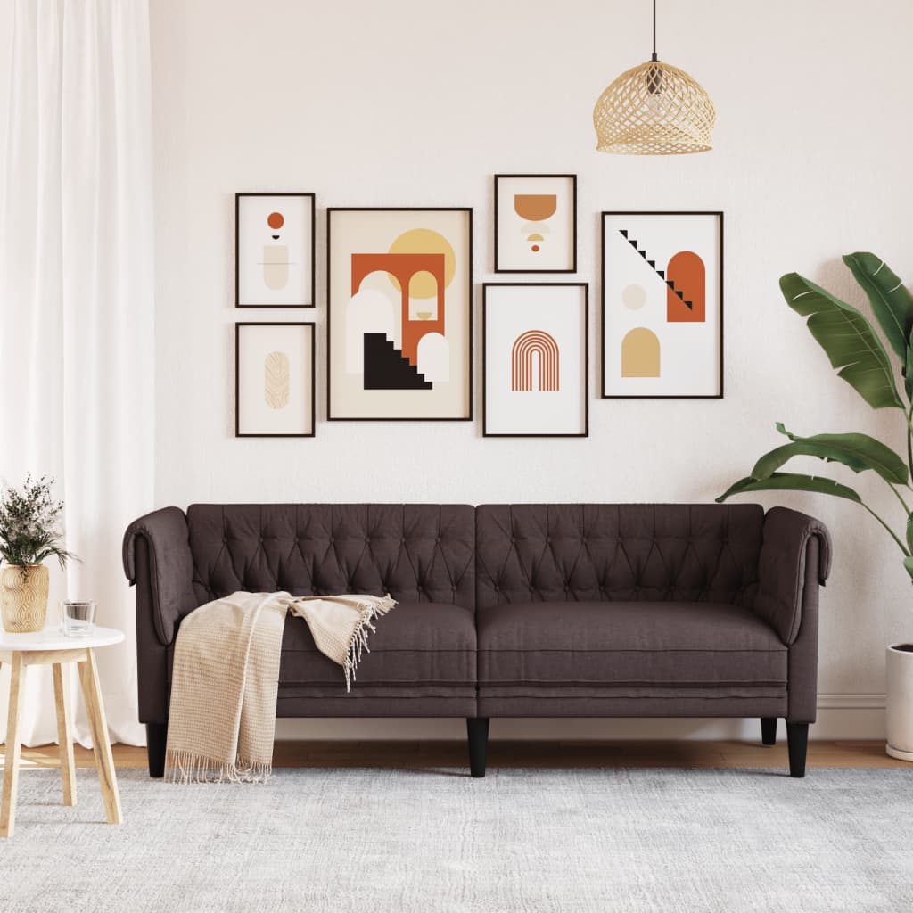 Canapé Chesterfield 3 places en tissu marron foncé