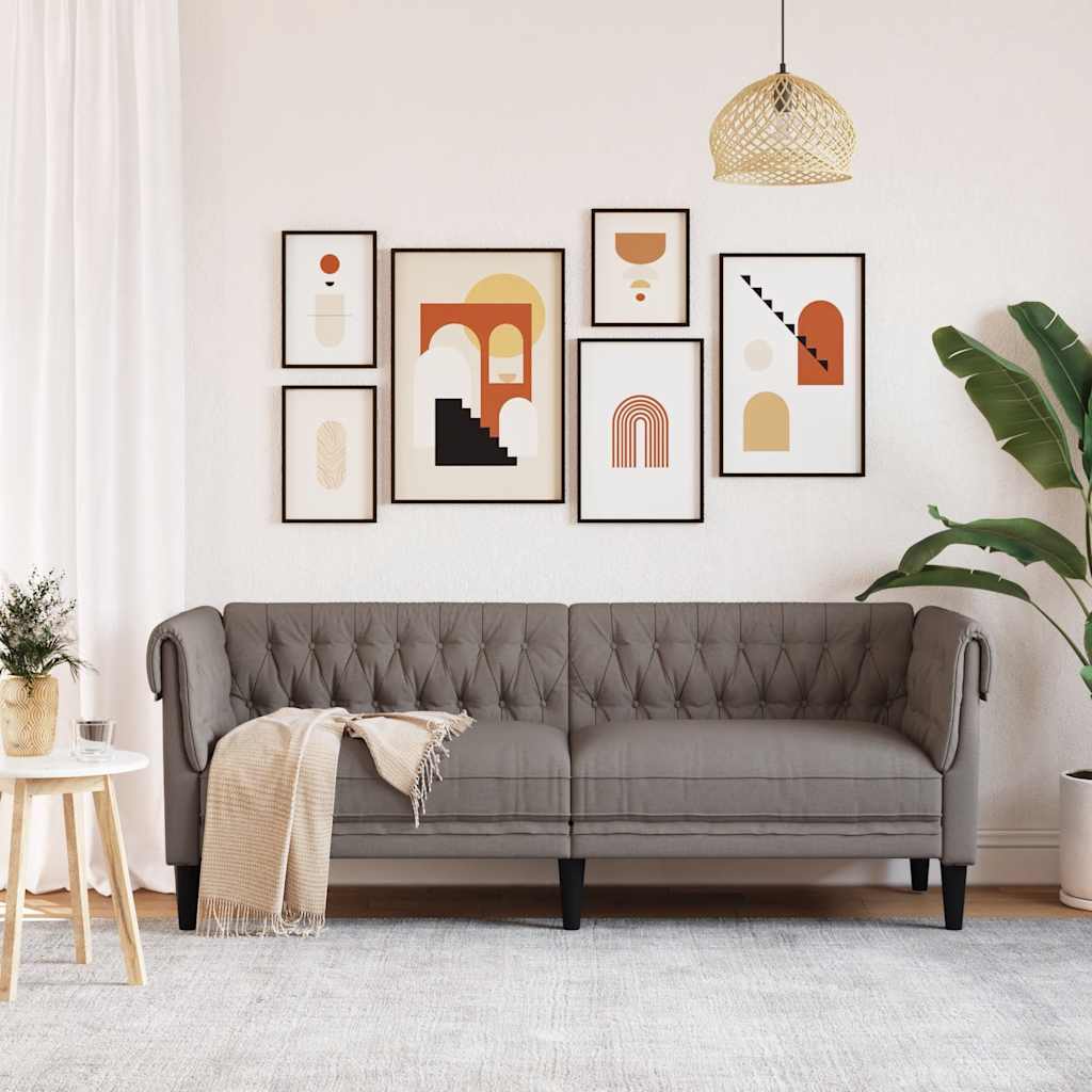 Canapé Chesterfield 3 places en tissu taupe