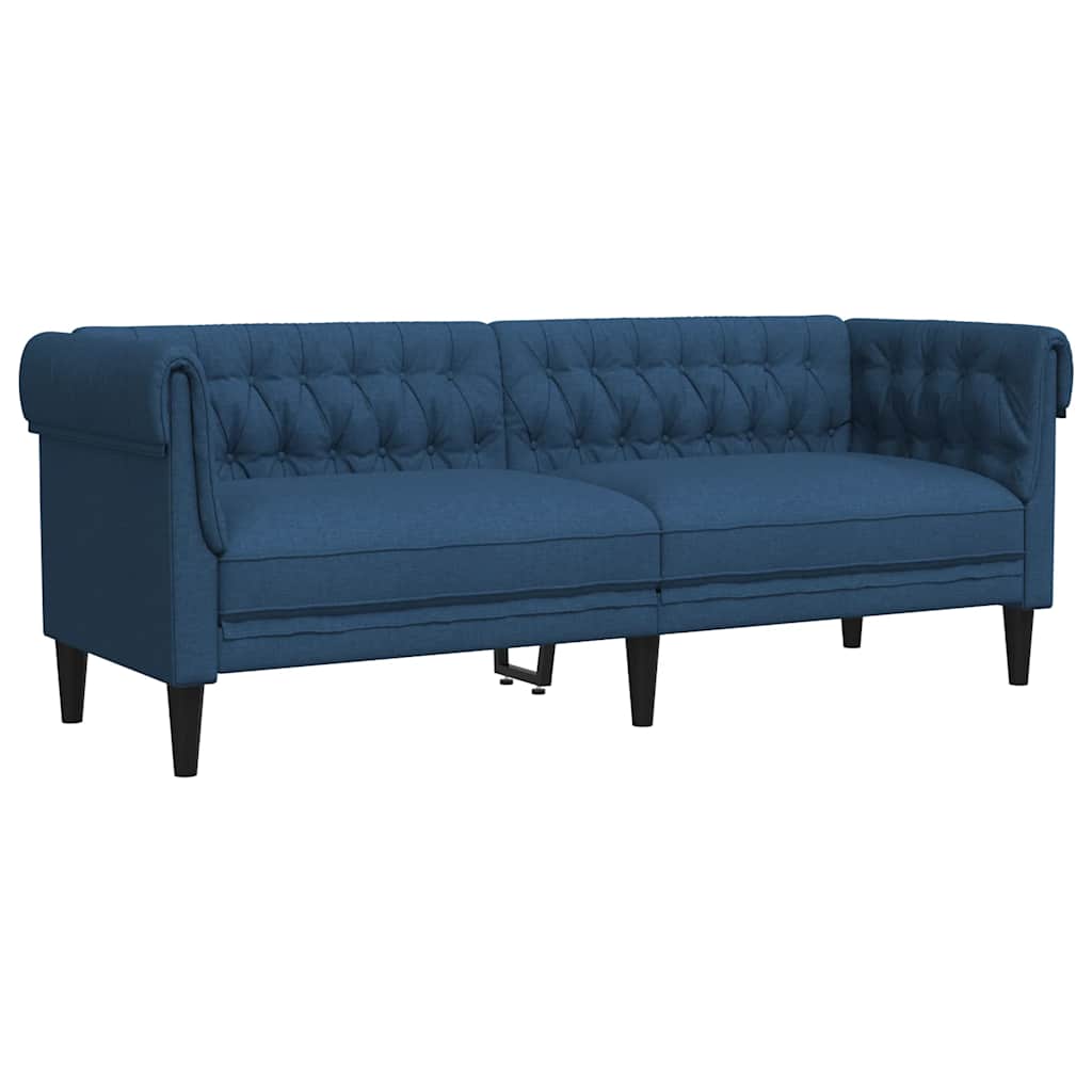 Canapé Chesterfield 3 places en tissu bleu
