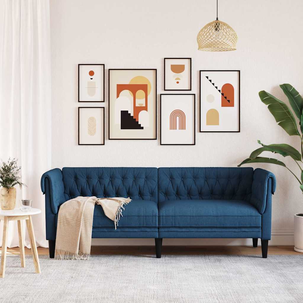 Canapé Chesterfield 3 places en tissu bleu