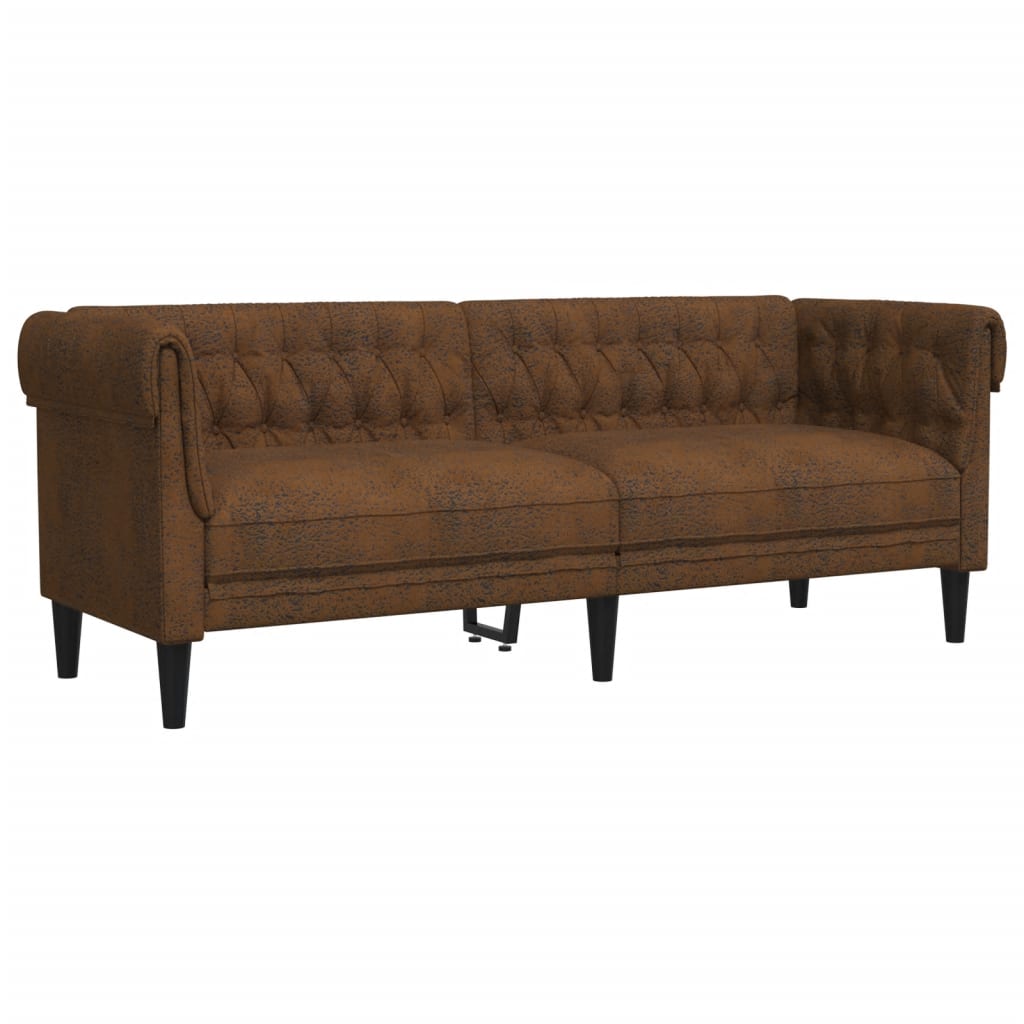 Canapé Chesterfield 3 places en tissu marron