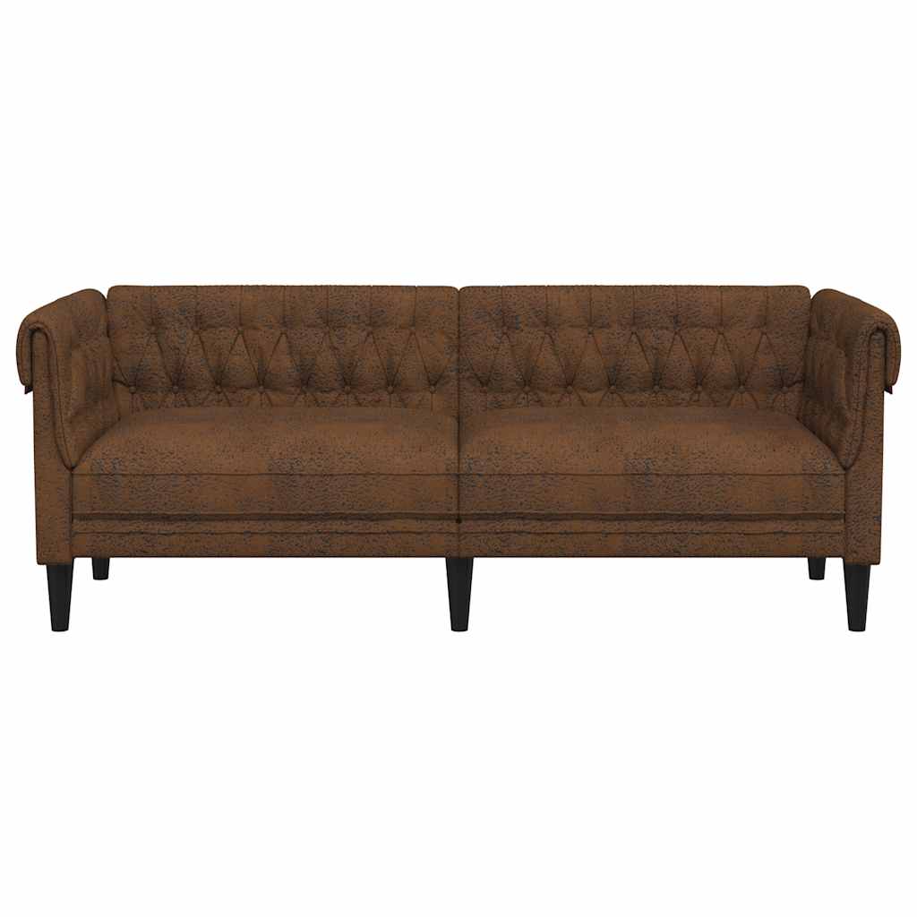 Canapé Chesterfield 3 places en tissu marron
