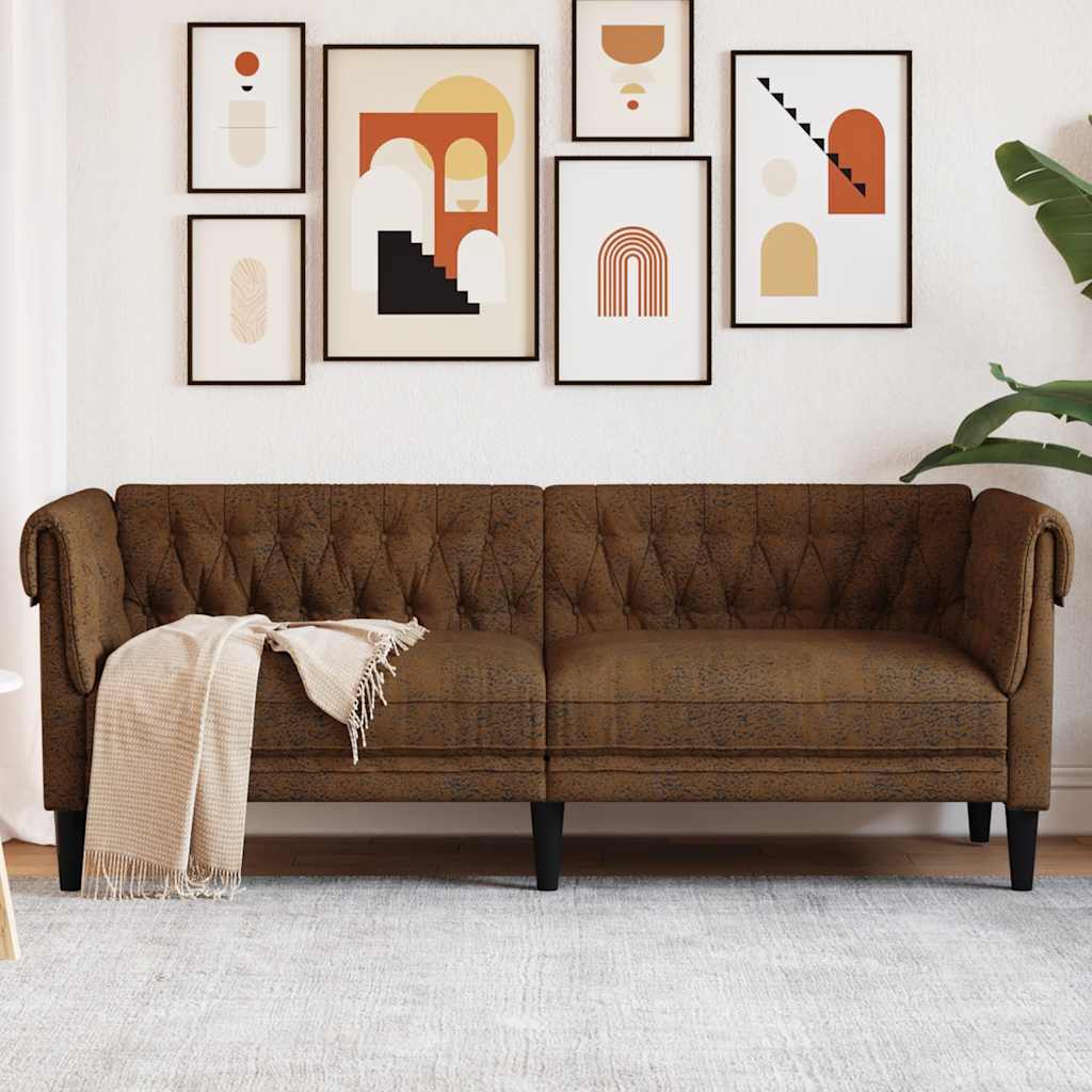 Canapé Chesterfield 3 places en tissu marron