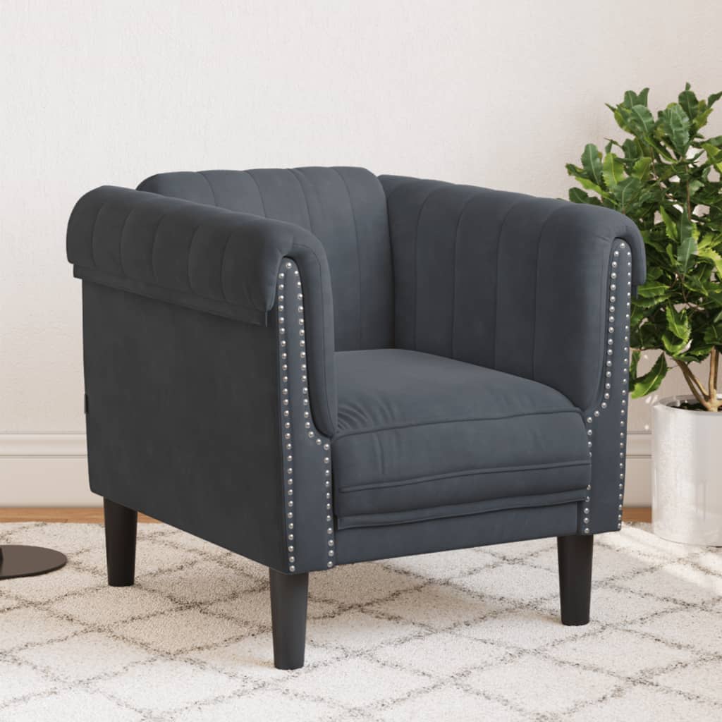 Fauteuil en velours gris foncé