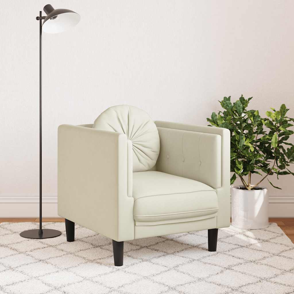 Fauteuil avec coussin en velours crème