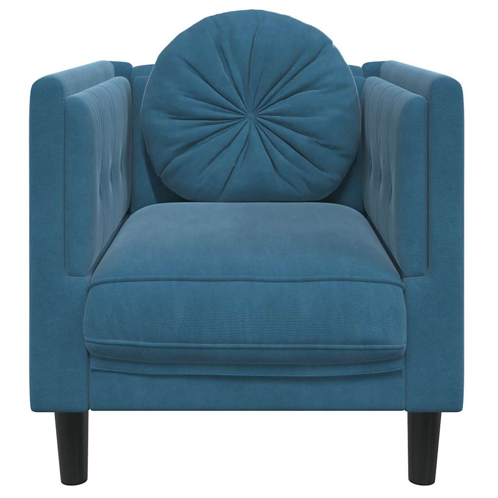 Fauteuil avec coussins en velours bleu