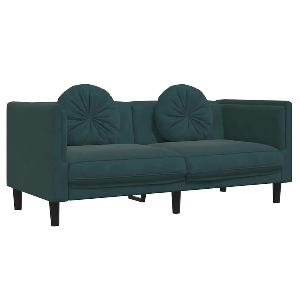 Sofa with cushions 2-seater dark green velvet