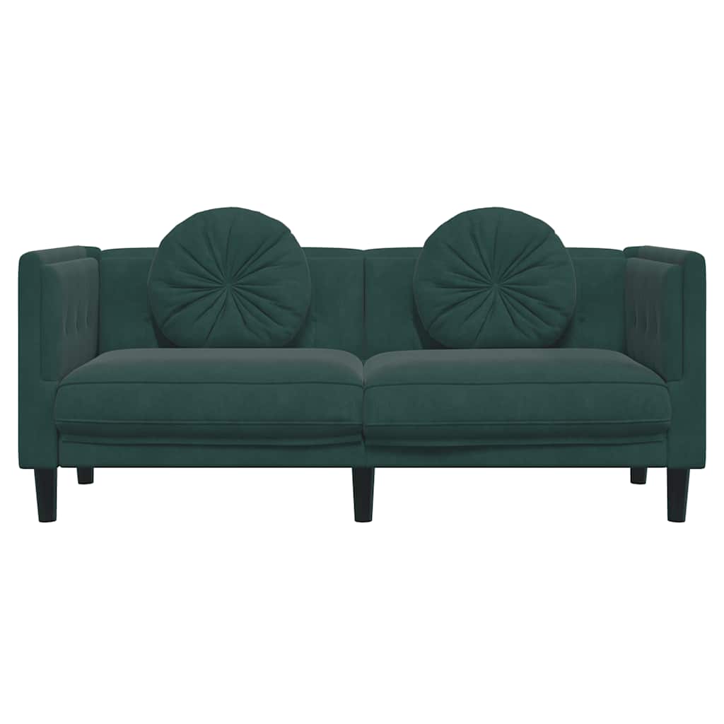 Sofa with cushions 2-seater dark green velvet