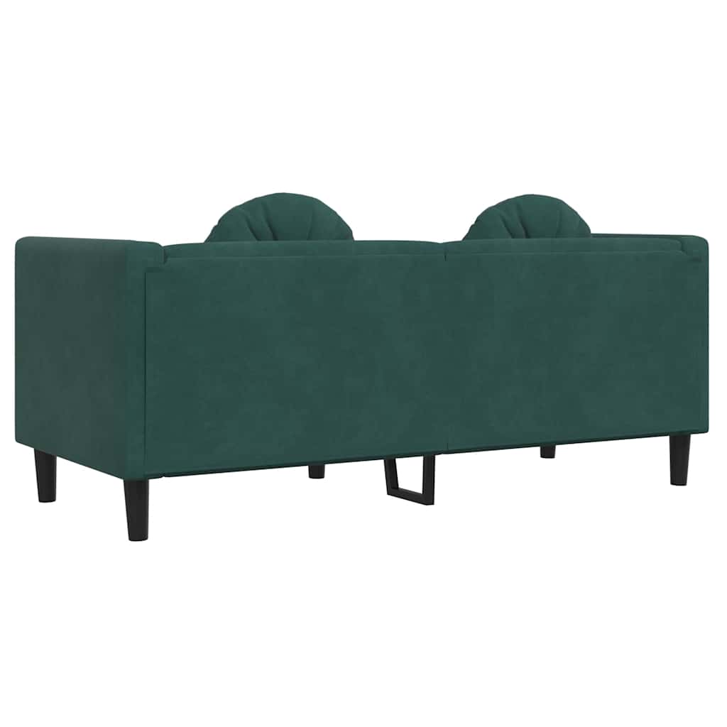 Sofa with cushions 2-seater dark green velvet