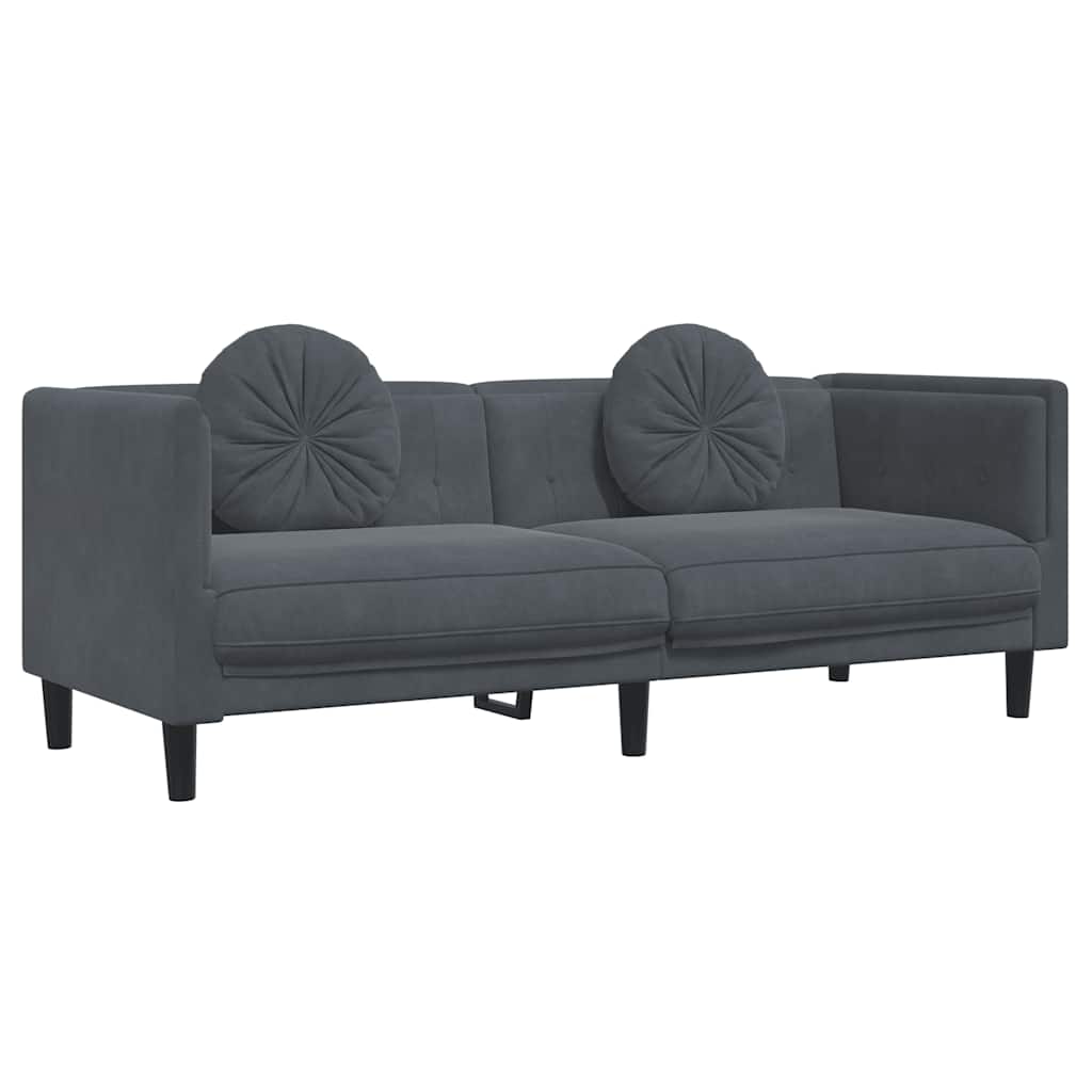 Canapé avec coussins 3 places en velours gris foncé