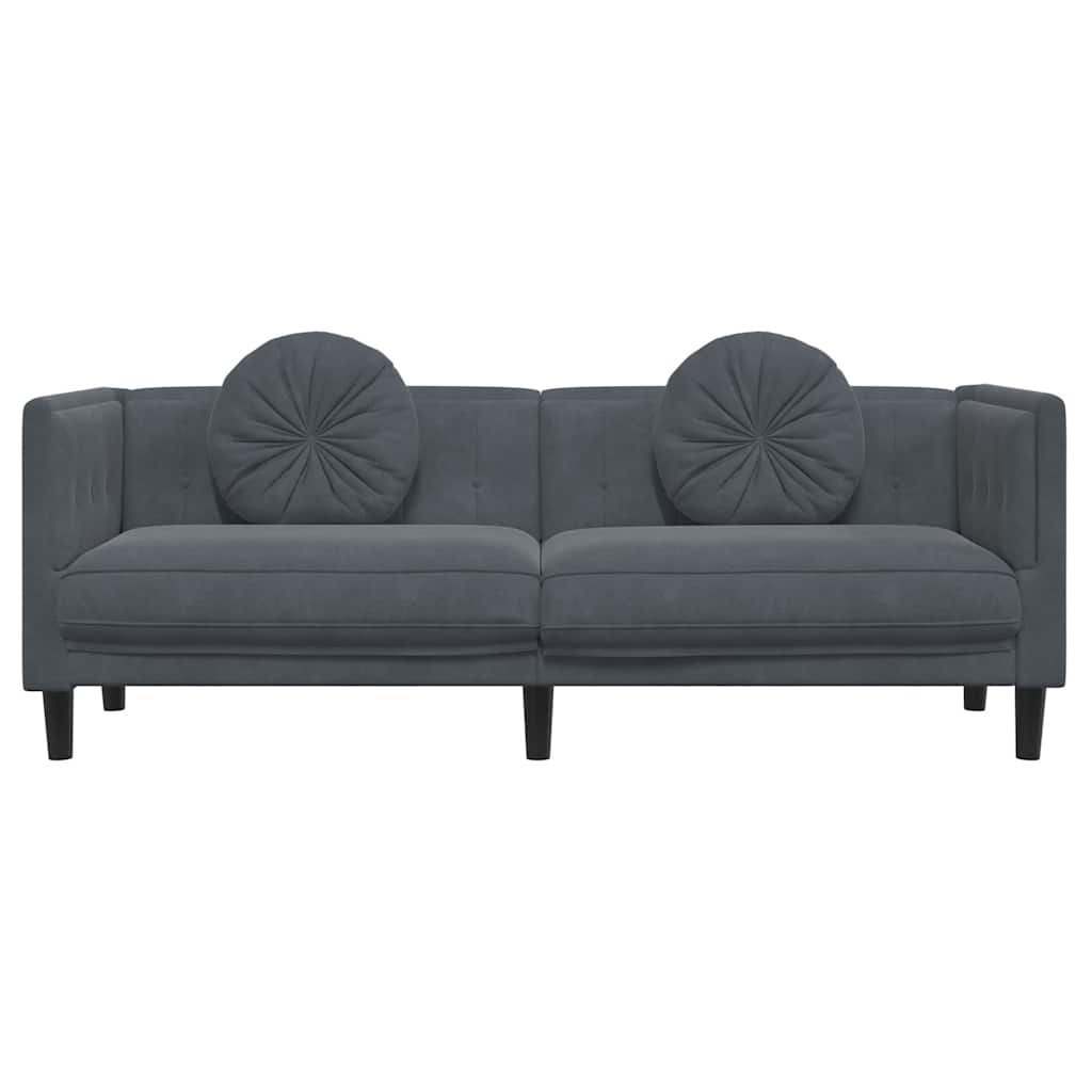 Canapé avec coussins 3 places en velours gris foncé