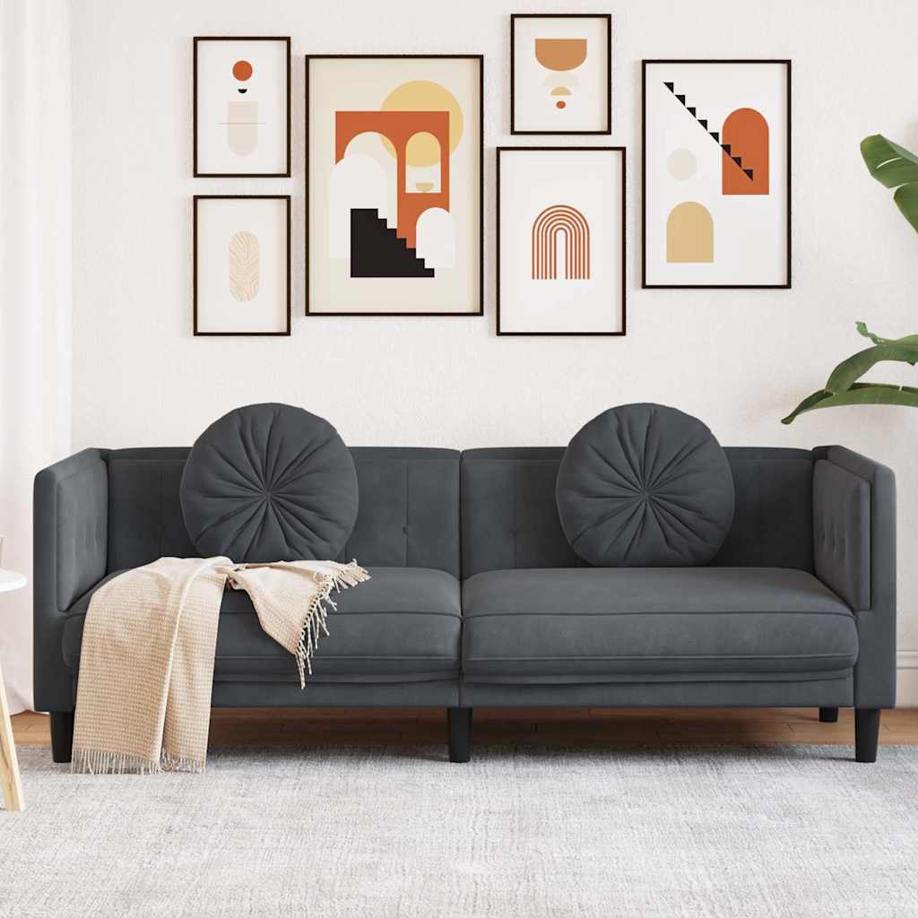 Canapé avec coussins 3 places en velours gris foncé