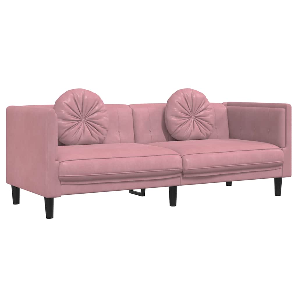 Canapé avec coussins 3 places en velours rose
