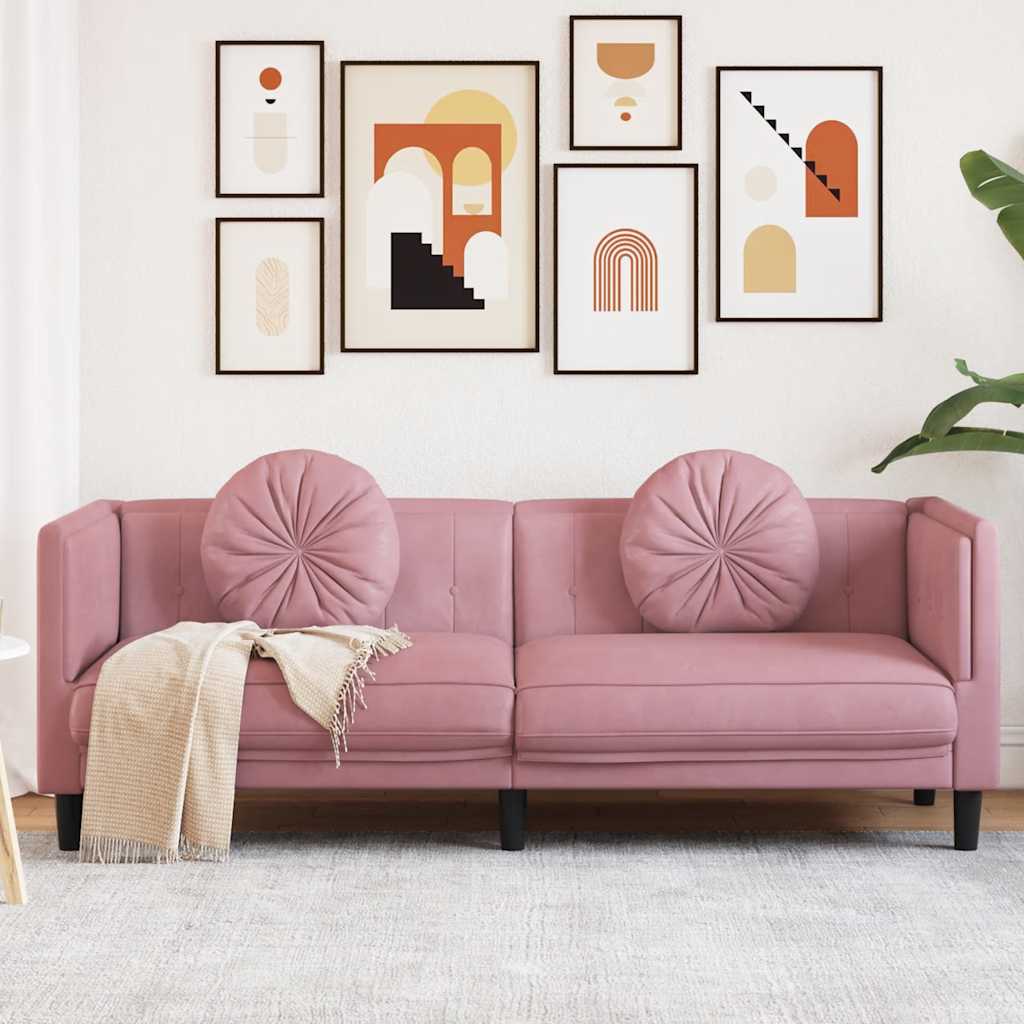 Canapé avec coussins 3 places en velours rose