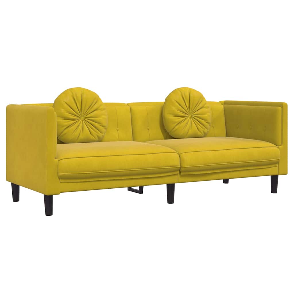 Canapé avec coussins 3 places en velours jaune