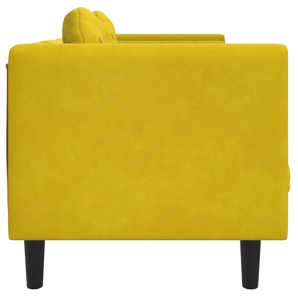 Canapé avec coussins 3 places en velours jaune