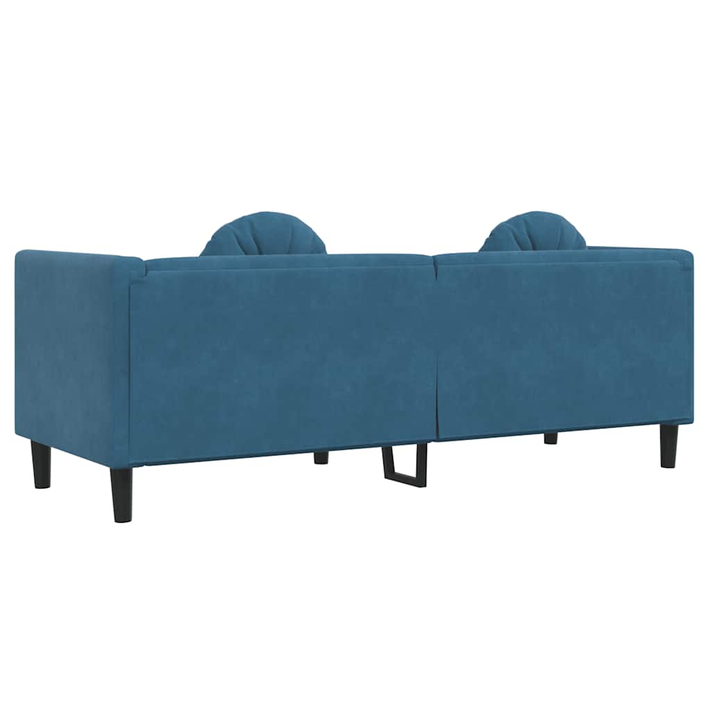 Canapé avec coussins 3 places en velours bleu